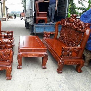 Bộ Bàn Ghế Nghê ĐỈnh tay 12 Gỗ Hương Vân