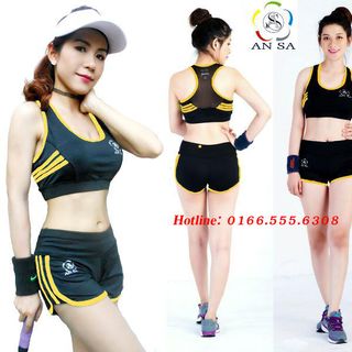 Quần áo thể thao nữ ngắn croptop phối viền