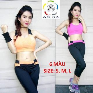 Bộ đồ lửng thể thao nữ áo bra phối dây đen DL2