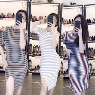Váy kẻ body hở vai