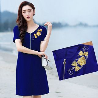 Đầm xanh bích thêu 3D hoa hồng ánh kim có size XXXL