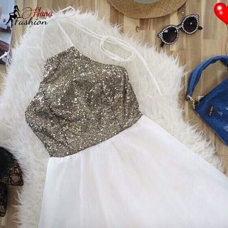 Đầm Xòe Kim Sa Cổ Yếm