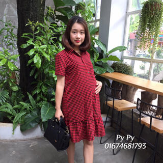 Vay bầu caro sơm mi đuôi cá 2 màu
