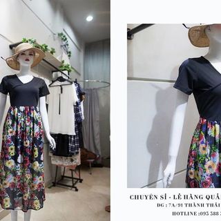 Đầm maxi chéo ngực váy gian in hoa