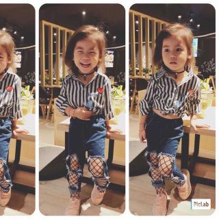 Áo sơ mi bé gái kẻ sọc