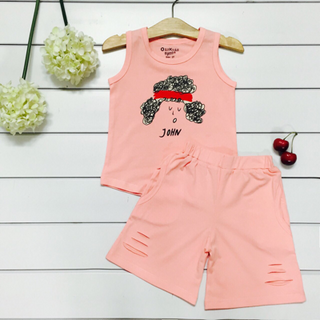 Bộ bé gái quần lửng cắt rách tóc xùChất vải thun 4c