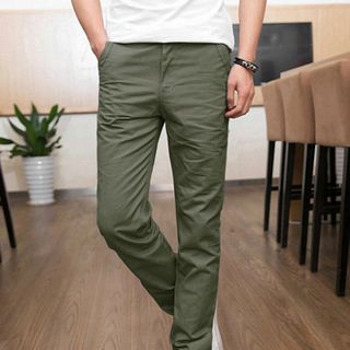 Quần kaki nam ống côn màu xanh lính