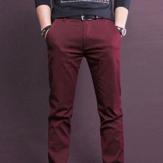 Quần kaki nam ống côn co giãn màu đỏ đô