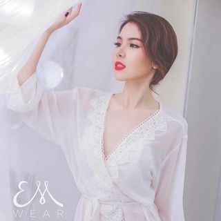 Áo Choàng Dài Viên Ren TRẮNG