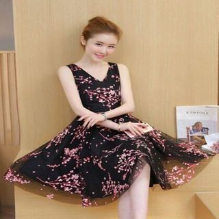ĐẦM XÒE LƯỚI IN HOA ĐÀO