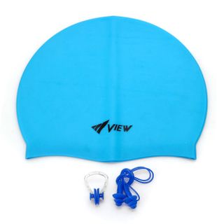 Combo mũ bơi và bộ chụp tai màu xanh nhạt