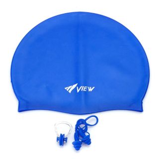 Combo mũ bơi và bộ chụp tai màu xanh đậm