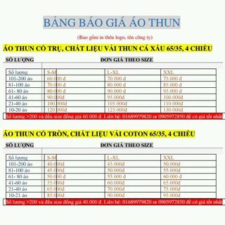 bang gia ao thun