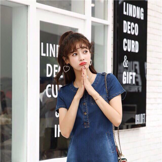 ĐẦM JEAN CỔ TRÒN XẺ V