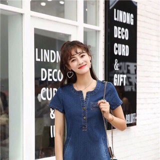 ĐẦM JEAN CỔ TRÒN XẺ V