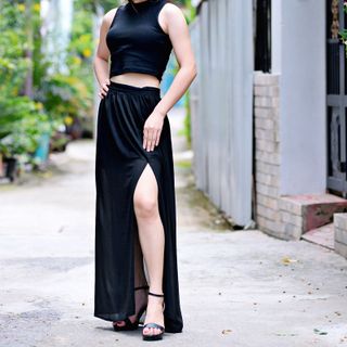 Set Áo Croptop Chân Váy Maxi Xẻ Tà