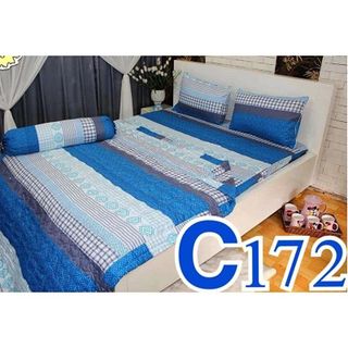 Bộ ga cotton Thắng Lợi Họa tiết sọc ngang C172 Xanh dương nhạt