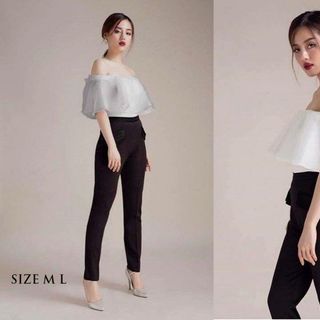 Set Áo Nhúng Bèo Trễ Vai Quần Tây
