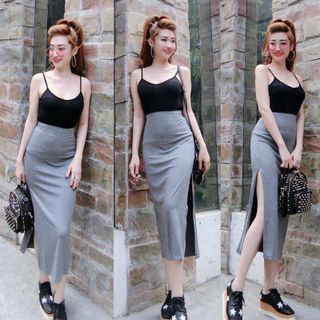 Set Áo Hai Dây Chân Váy Xẻ Tà