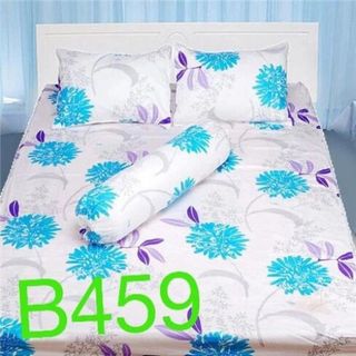 Bộ Drap Cotton Thắng Lợi - Họa tiết xanh nềm trắng B459 Trắng