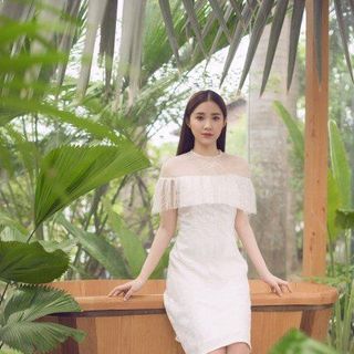 Đầm suông phối lưới chấm bi 2138