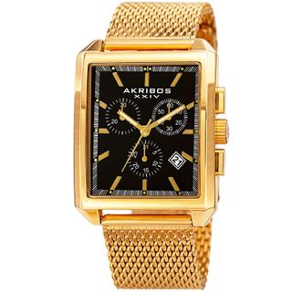 Đồng hồ thời trang nam Akribos XXIV AK918 Chronograph Date Stainless Steel Mesh Rectangular Vàng - Mặt 34mm