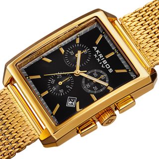 Đồng hồ thời trang nam Akribos XXIV AK918 Chronograph Date Stainless Steel Mesh Rectangular Vàng - Mặt 34mm