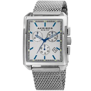 Đồng hồ nam Akribos XXIV AK918 Chronograph Date Stainless Steel Mesh Rectangular dây kim loại Trắng mặt trắng - Mặt 34mm