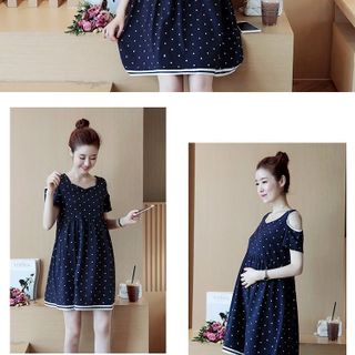 đầm bầu chấm bi trễ vai