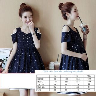 đầm bầu chấm bi trễ vai