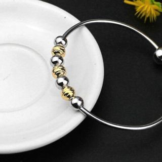 Vòng tay bi inox trắng vàng