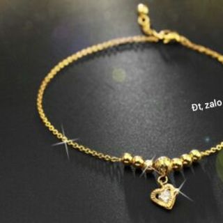 Lắc chân inox bi - trái tim mạ vàng