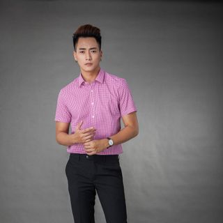 Sơ mi ngắn tay kẻ caro nhỏ hồng MSM1073