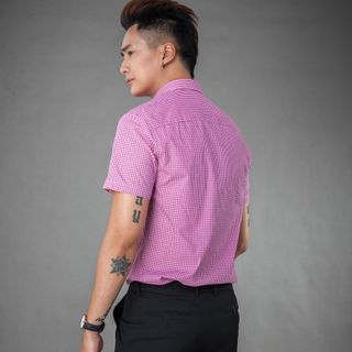 Sơ mi ngắn tay kẻ caro nhỏ hồng MSM1073