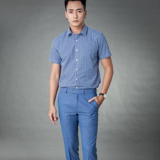 Sơ mi ngắn tay kẻ caro xanh MSM1076