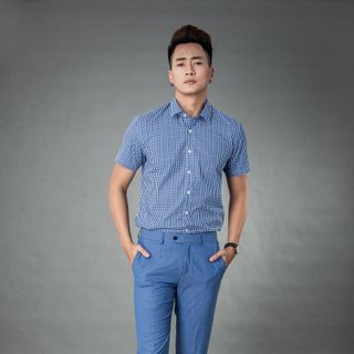 Sơ mi ngắn tay kẻ caro xanh MSM1076