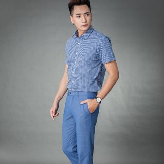Sơ mi ngắn tay kẻ caro xanh MSM1076