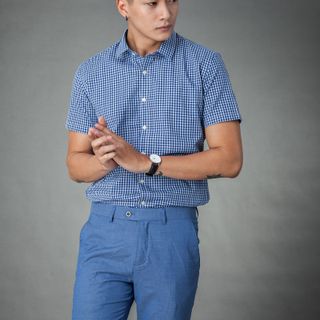 Sơ mi ngắn tay kẻ caro xanh MSM1076