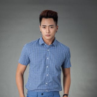 Sơ mi ngắn tay kẻ caro xanh MSM1076