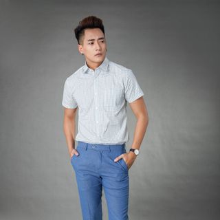 Sơ mi ngắn tay có túi xanh họa tiết MSM1084