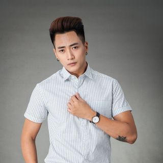 Sơ mi ngắn tay có túi xanh họa tiết MSM1084