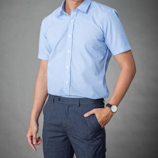 Sơ mi ngắn tay kẻ nhỏ xanh MSM1074