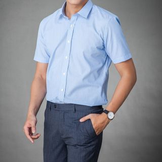 Sơ mi ngắn tay kẻ nhỏ xanh MSM1074