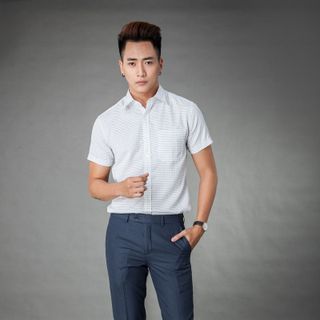 Sơ mi ngắn tay có túi trắng họa tiết MSM1085