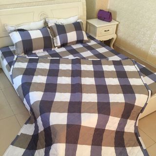 Combo 1 ga và 2 vỏ gối 1m6X2m KẺ NÂU