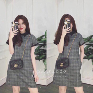 đầm caro cổ bẻ