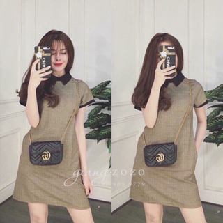 đầm caro cổ bẻ