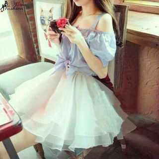 Set Áo Rớt Vai Chân Váy Xòe Công Chúa