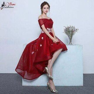 Đầm Xòe Bẹt Vai Đuôi Tôm Đính Hoa