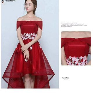 Đầm Xòe Bẹt Vai Đuôi Tôm Đính Hoa